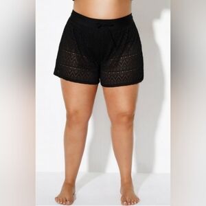 Meet.Curve NWT Women's Sexy Black Lace Shorts, Attached Swim Bottom, 2XL